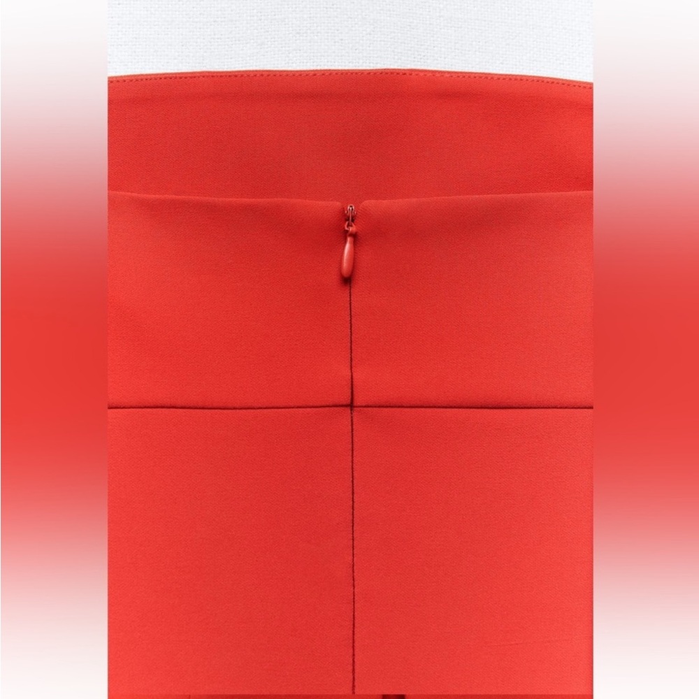 Zara Red Fitted Strapless Bodycon Midi Dress straight neckline Stretchy NWT - Picture 8 of 10